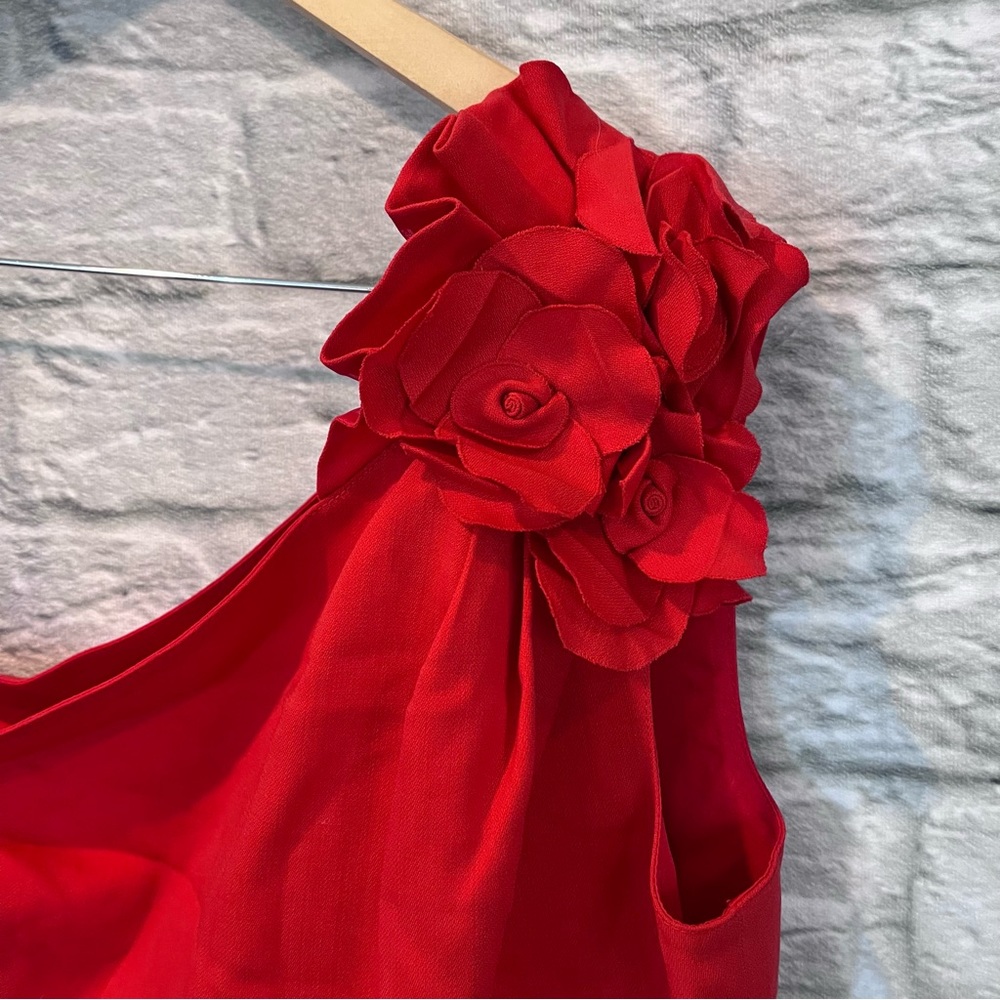 Valentino Techno Couture SZ 10 Red One Shoulder Flower Detail Knee Length Dress - Picture 6 of 14